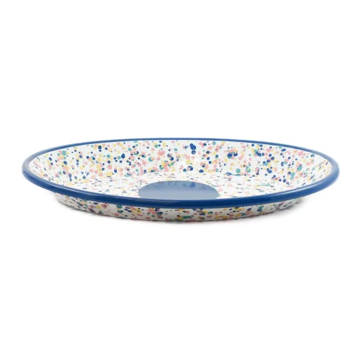 Blue Dot Enamel Oval Serving Tray, 31cm