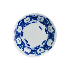 Cat with Fishes Japanese Deep Plate, 21cm