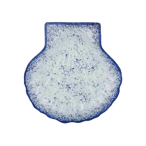 Cobalt Blue Rim Glass Scallop Serving Platter, 25cm
