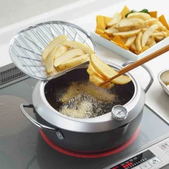 Japanese Tempura Frying Pot with Temperature Probe & Drip Rack