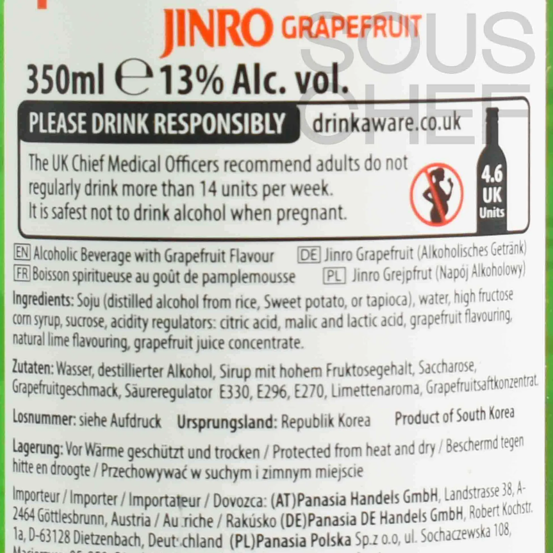 Jinro Chamisul Grapefruit Soju 13V, 350ml