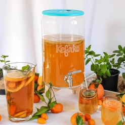 Kefirko Blue Kombucha Glass Fermenter with Spigot and Wooden Stand, 7L