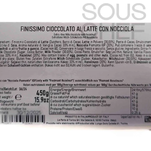 La Perla di Torino Milk Chocolate Slab with Whole Roasted Hazelnuts, 450g