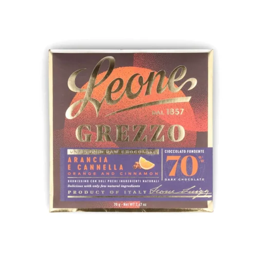 Leone Raw Unrefined 70% Orange & Cinnamon Dark Chocolate Bar, 70g
