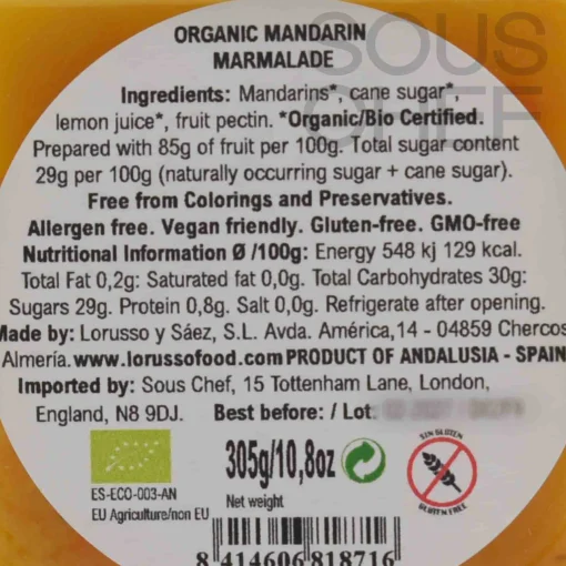 LoRUSSo Organic Artisanal Mandarin Jam, 305g
