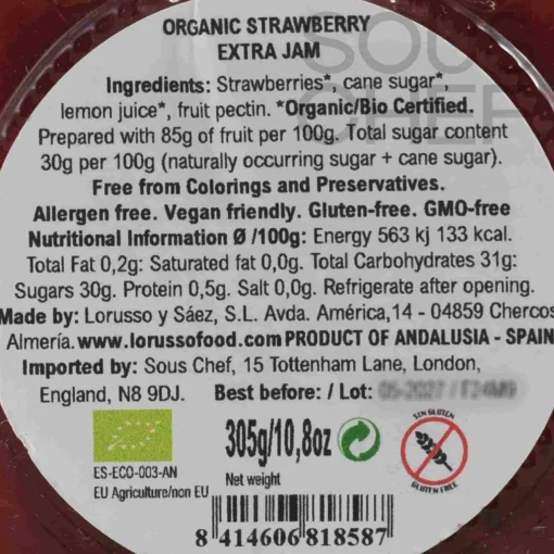 LoRUSSo Organic Artisanal Strawberry Jam, 305g