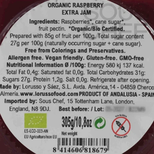 LoRUSSo Organic Artisanal Raspberry Jam, 305g