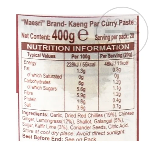 Mae Sri Thai Jungle Curry Paste - Kaeng Par, 400g