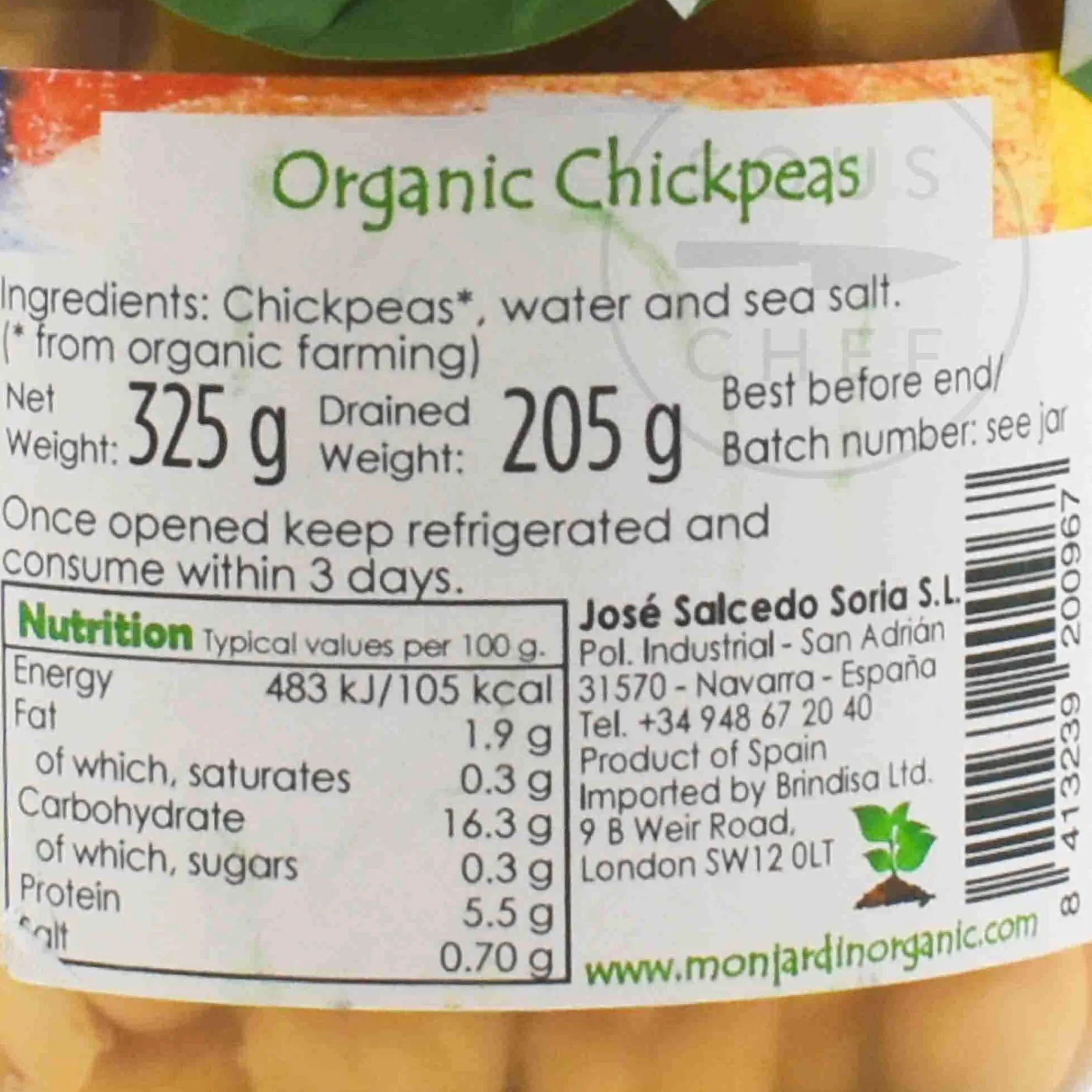 Monjardin Organic Chickpeas, 325g