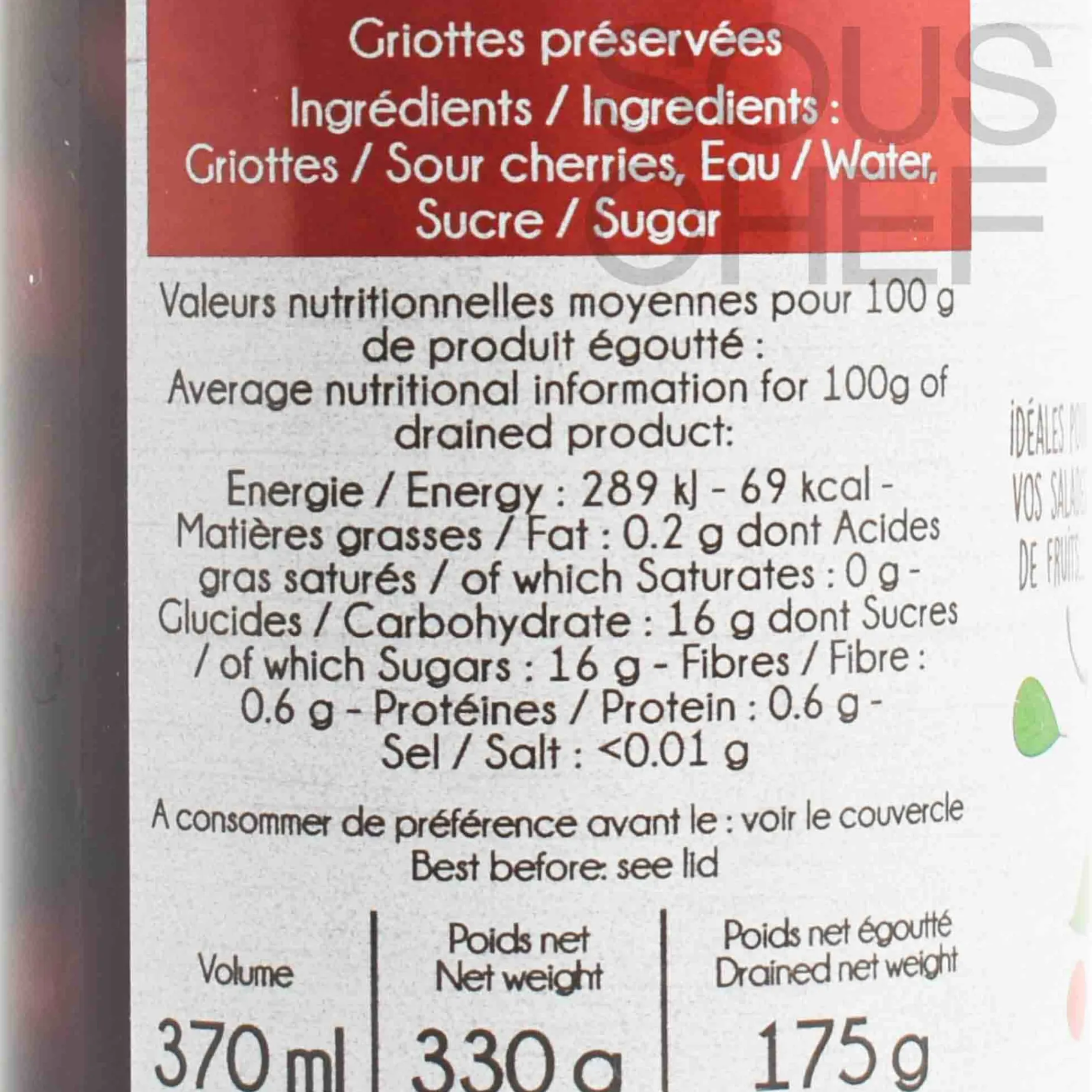 Sabarot Pitted Morello Cherries (Griottes), 370ml