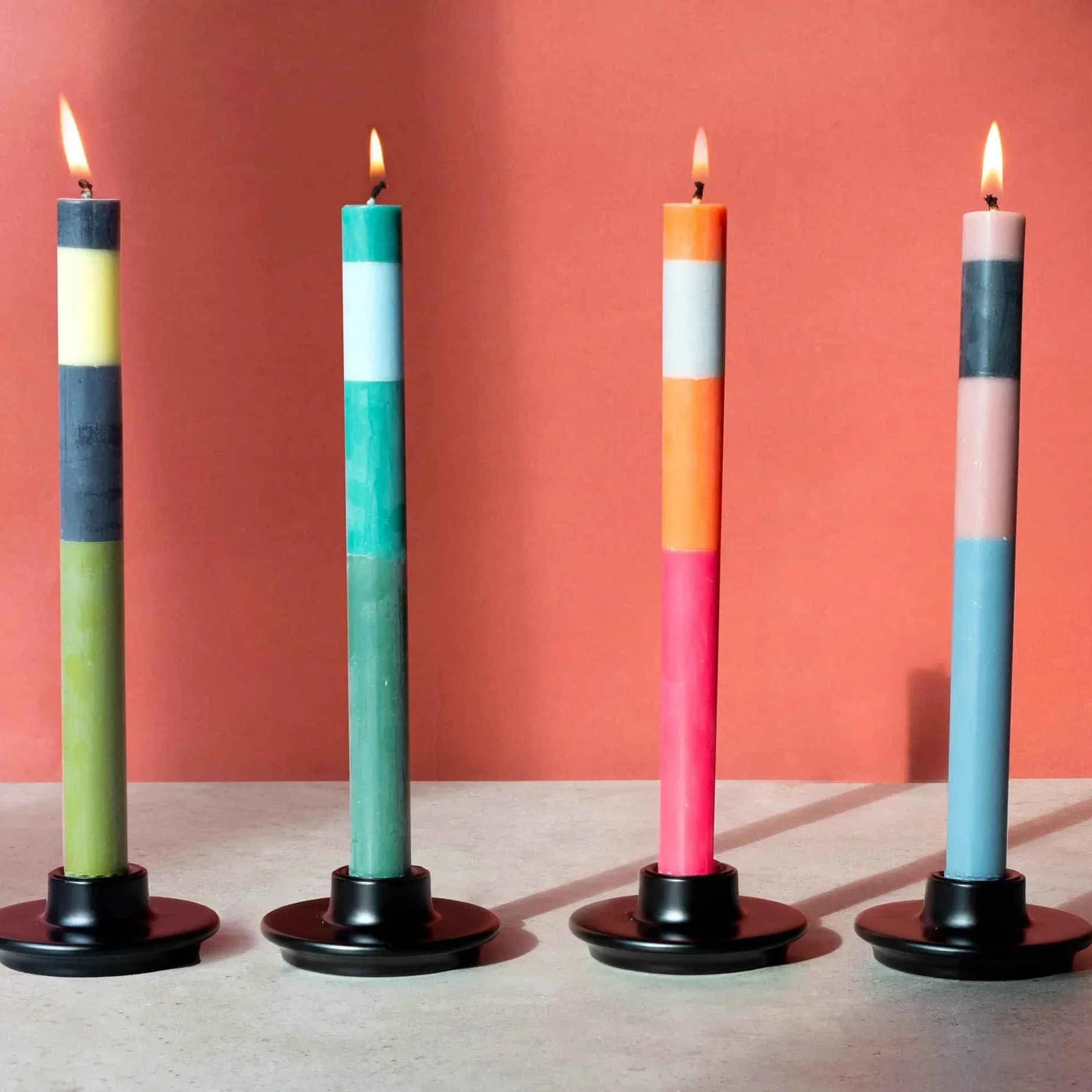 Set of 6 Colourblock Dinner Candles -Multicolour abstract