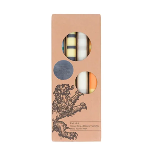 Set of 4 Striped Candles, Greens & Yellows