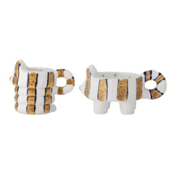 Set of 2 Yellow Striped Cat Candle Holders