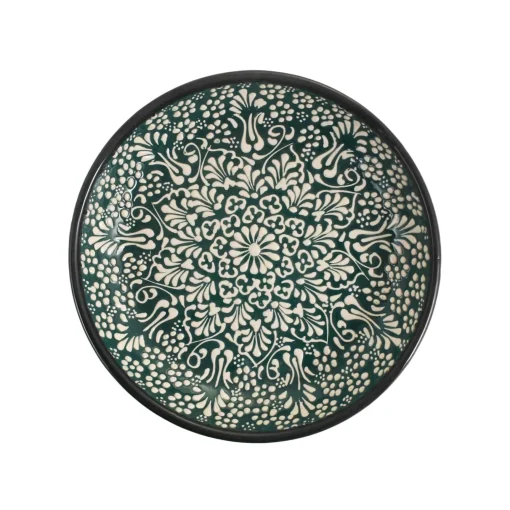 Yesil Ve Beyaz Boyali Shallow Bowl, 20.5cm