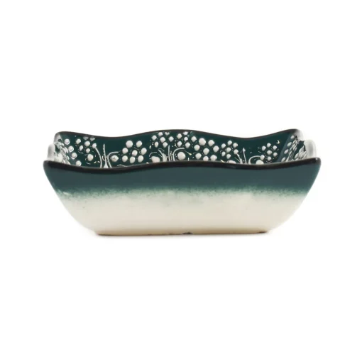 Yesil Ve Beyaz Boyali Wavy Edge Snack Dish, 13.5cm